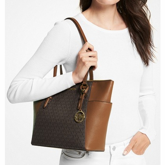 Authentic MICHAEL KORS Charlotte Large Logo and Leather Top-Zip Tote Bag - Picture 3 of 13